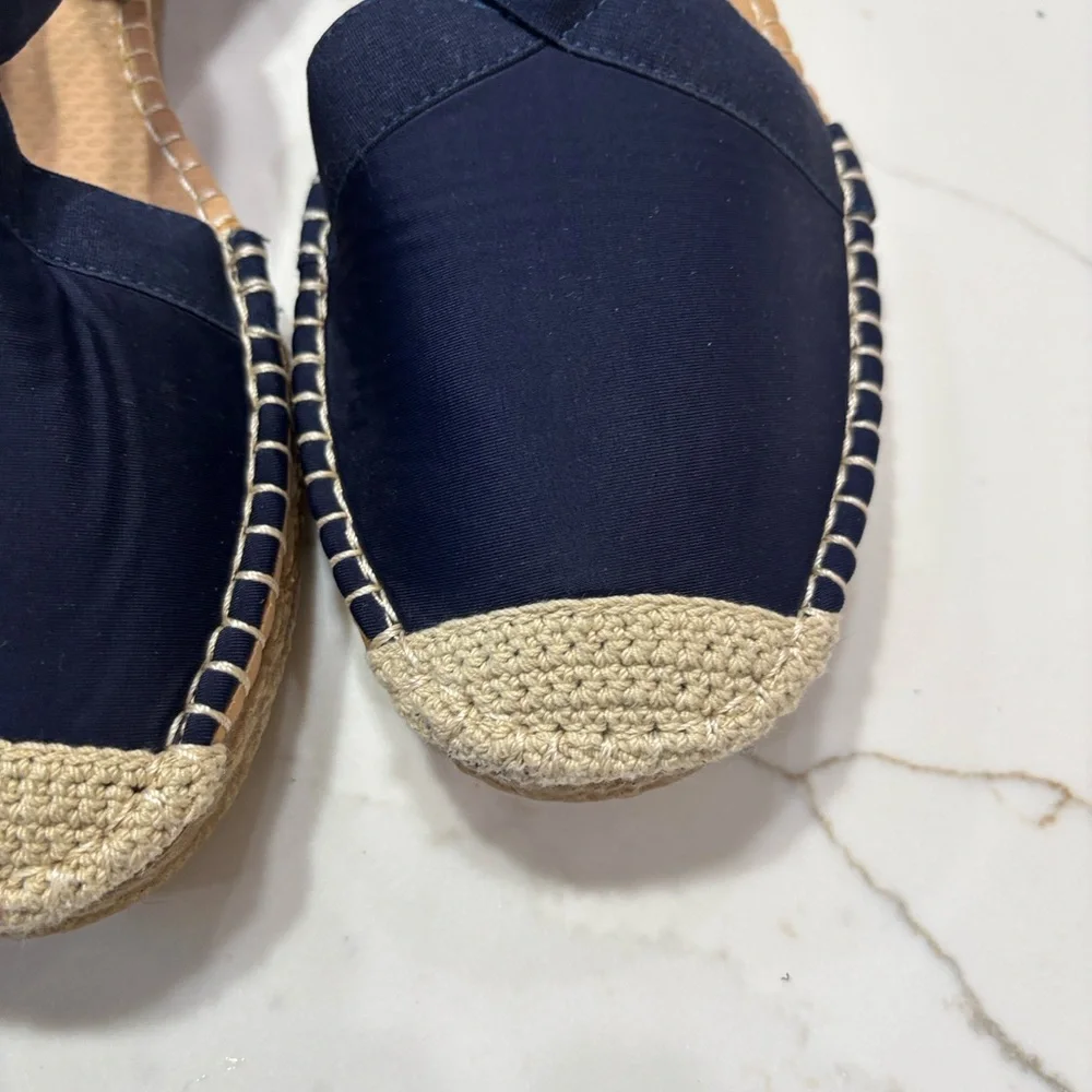 Navy Espadrille Slingback Flats with Crisscross Straps